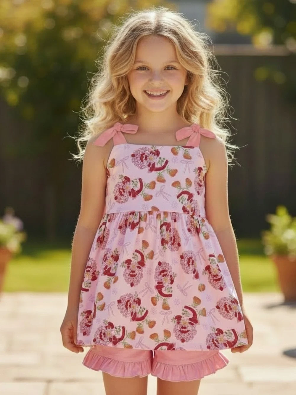 New Boutique Strawberry Shortcake 2 Piece Dress Set with Ruffle Shorts Classic‎